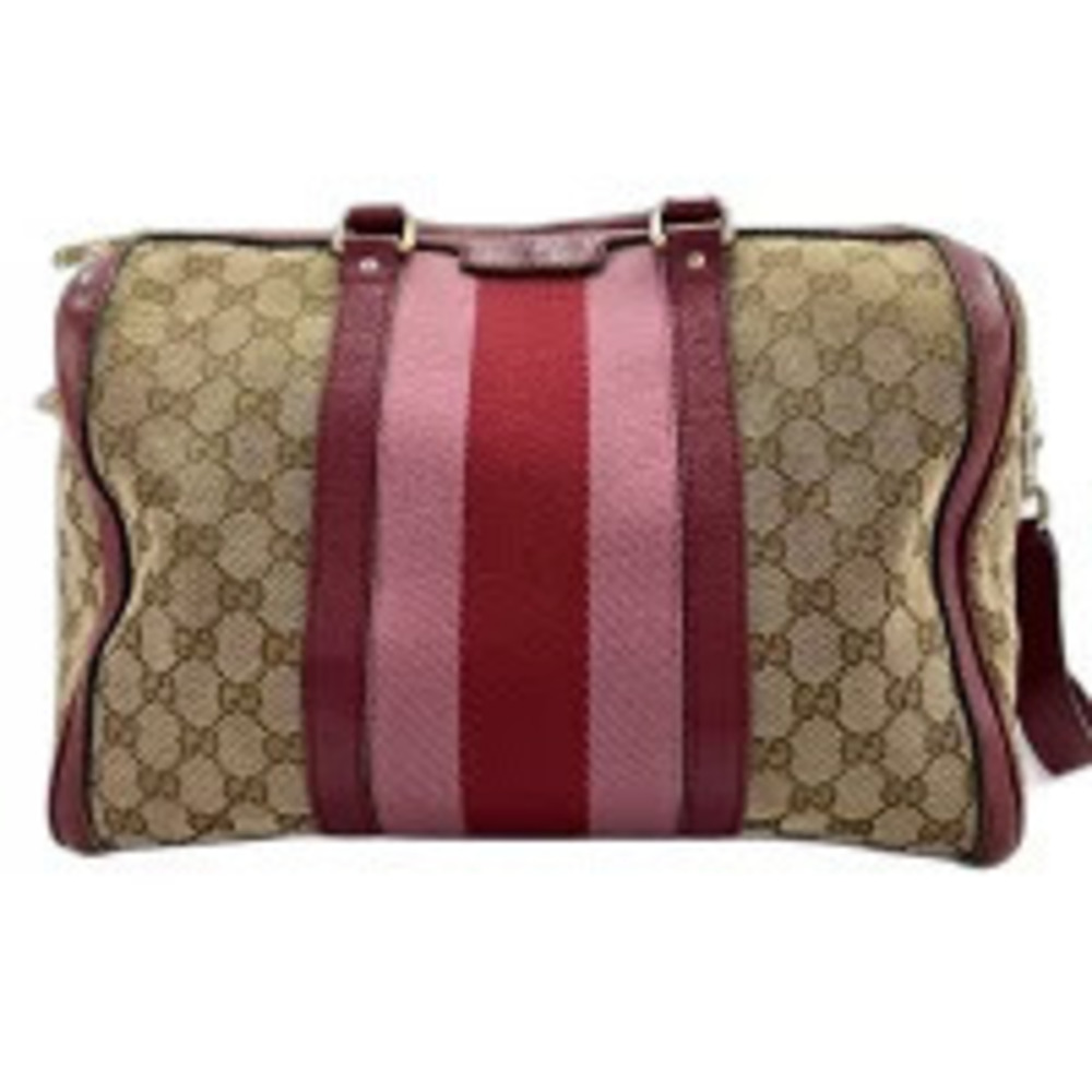 Gucci Web Boston Bag beige GG monogram Brown pink